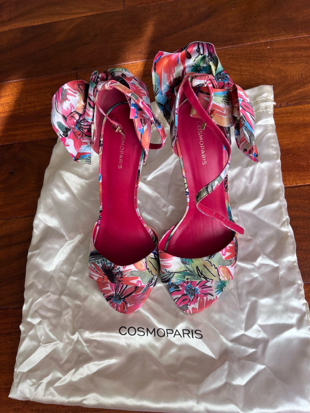 Cosmoparis Pink Floral Ankle-Tie Heels